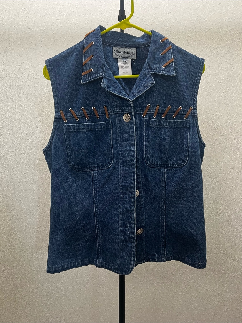 Stonebridge Dark Blue Denim Sleeveless Vest with Leather Lacing